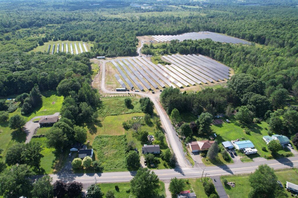 An aerial view of the Winslow PV project. Located in Kennebec County.