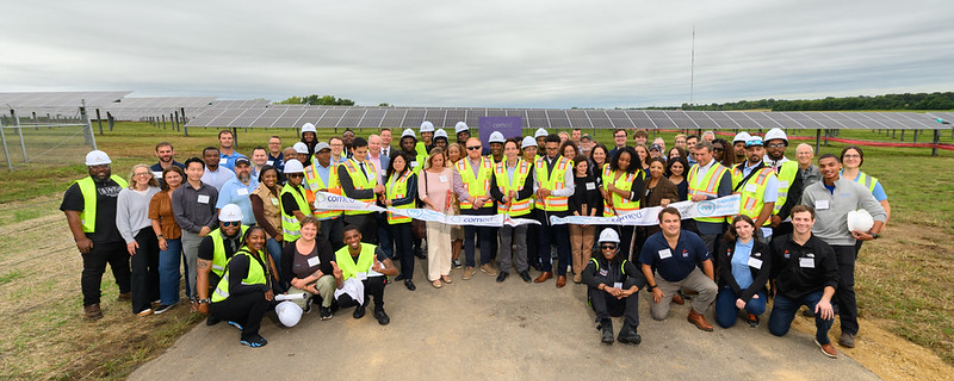 Speakers and guests at the Mark Raeder Legacy I (Rock Cut Solar) ribbon-cutting and dedication ceremony in Rockford, Illinois, September 16, 2026